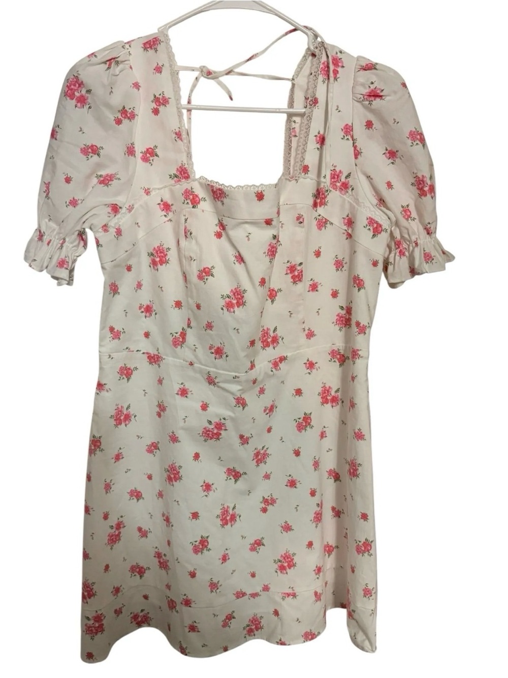 Altar'd state Floral Tie-Back Mini Dress in Cream with Pink Roses